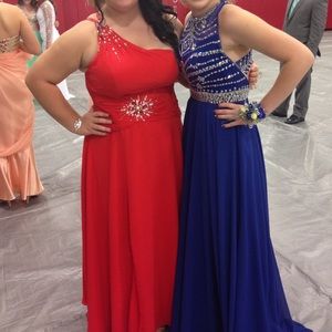 Red One Shoulder Jewel Detailed Prom Dress